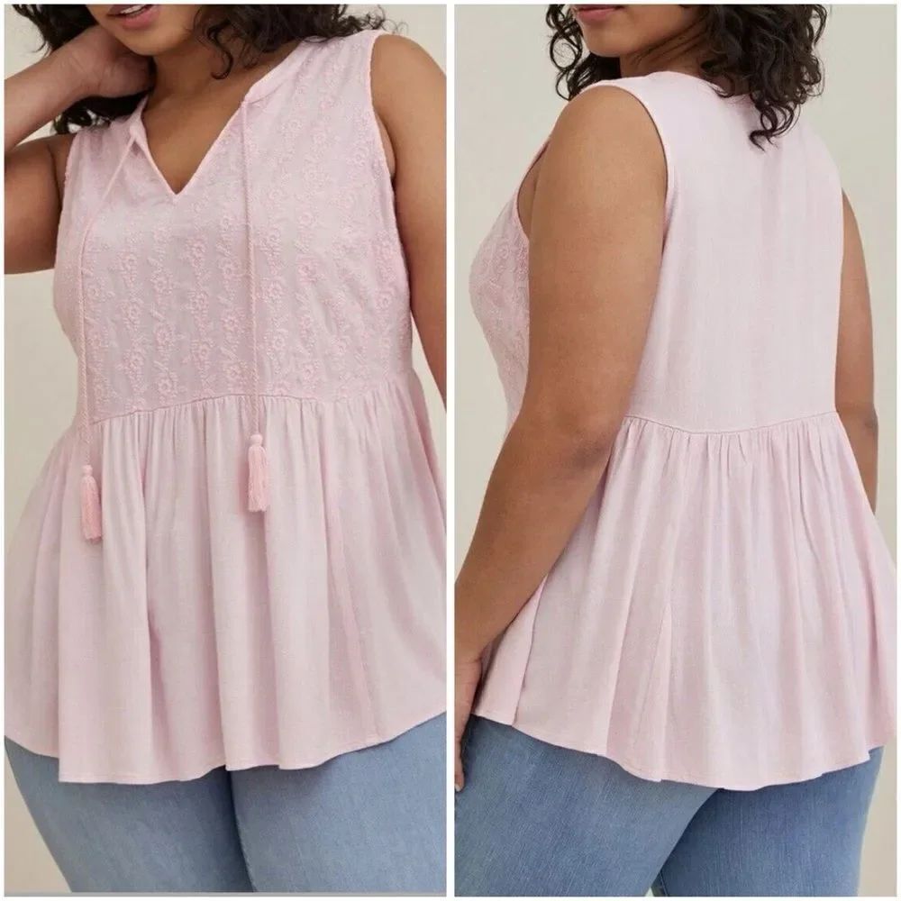 Torrid Women's Pink Sleeveless Peplum Blouse Top Pink With Tassel Size 00 / 10